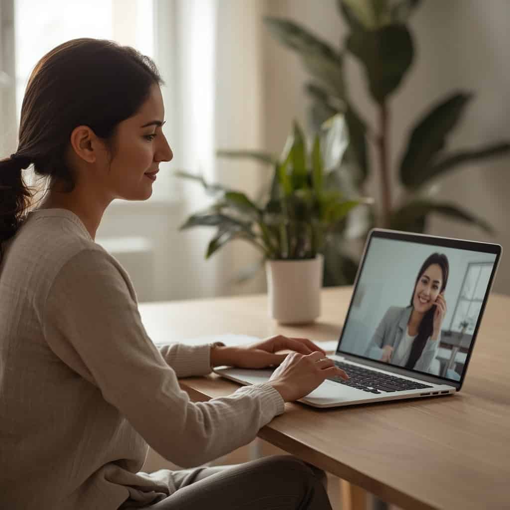 Persona en sesión de psicología online desde su hogar en Chile