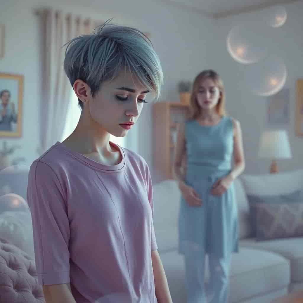 Persona afectada por desvalorización emocional en una relación de pareja, mostrando distancia, tristeza y desconexión emocional. Fotografía terapéutica e introspectiva usada por el Centro Terapéutico Terranova para visibilizar el maltrato emocional invisible.
