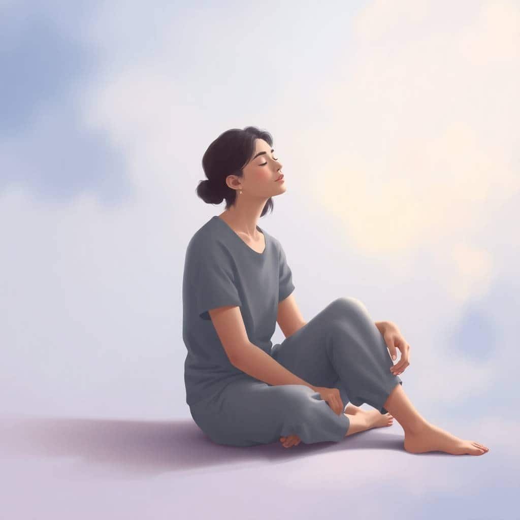 Ilustración digital realista de un adulto con expresión serena e introspectiva rodeado de escenas oníricas suaves, transmitiendo calidez, empatía y esperanza para representar la ensoñación desadaptativa desde una mirada compasiva.