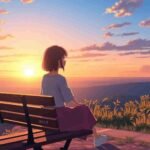 Persona reflexionando tras una ruptura amorosa al amanecer, representando sanación y autocompasión.